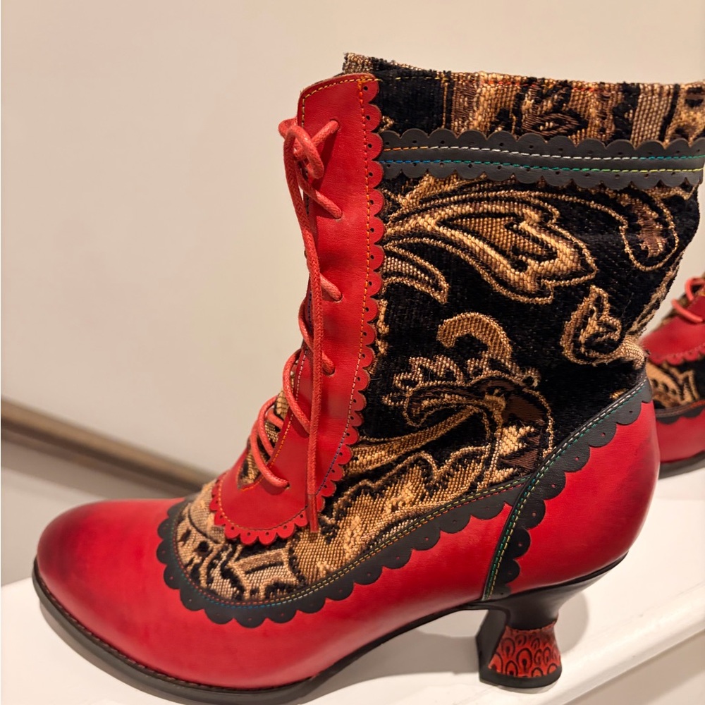 L’Artiste Red and Black ‘Bewitch’ Patterned Women's Boots
